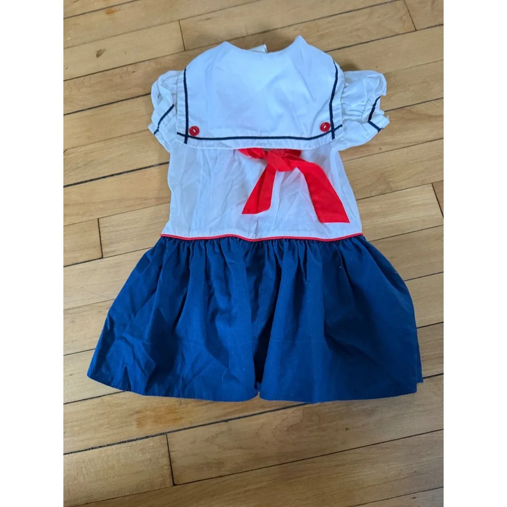 Vintage Bryan Sailor toddler dress nautical cute blue & white anchor embroidered